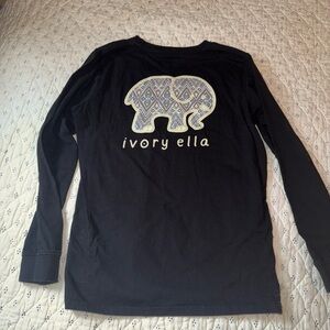 Ivory Ella Black Long Sleeve Tee with Patterned Elephant